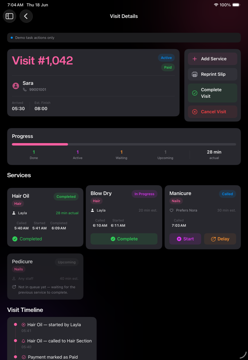 SalonFlow Visit details